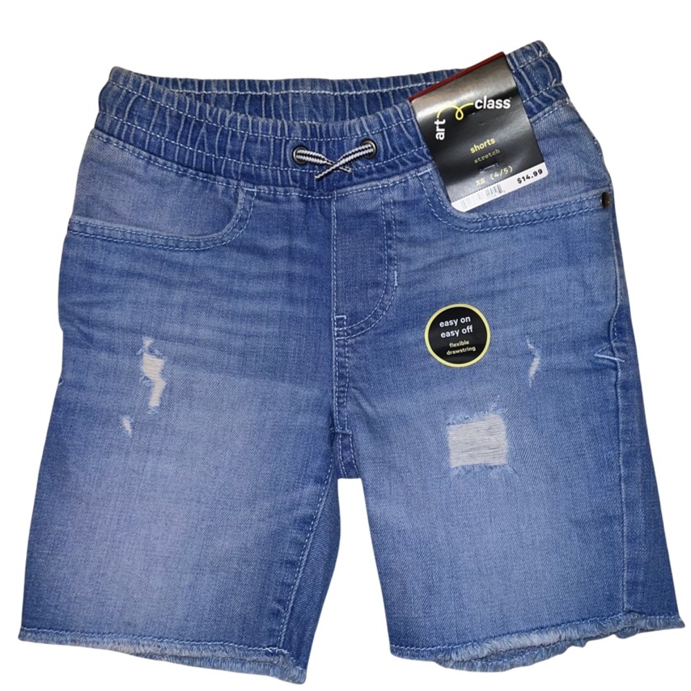 Art Class Frayed-Hem Denim Drawstring Cut-Off Shorts